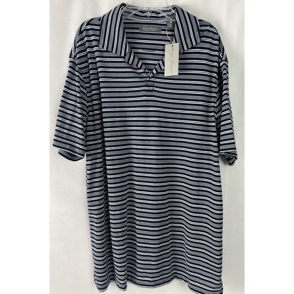 Daniel Cremieux Polo Shirt Mens Large Navy White Striped Lyocell Signature PA25